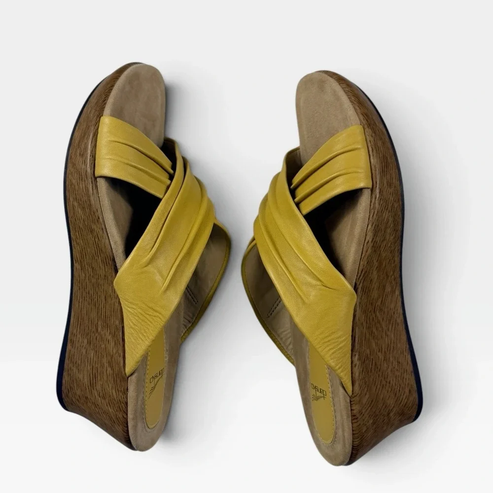 Dansko Avalon Nappa Wedge Slide Sandals Womens 41 Cornsilk Yellow Leather